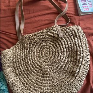 Woven Straw /Rattan style Bag in Natural with Tan Straps